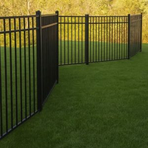 Technician installing aluminum pool fence to meet local safety code, H&J Fence Supply Company
